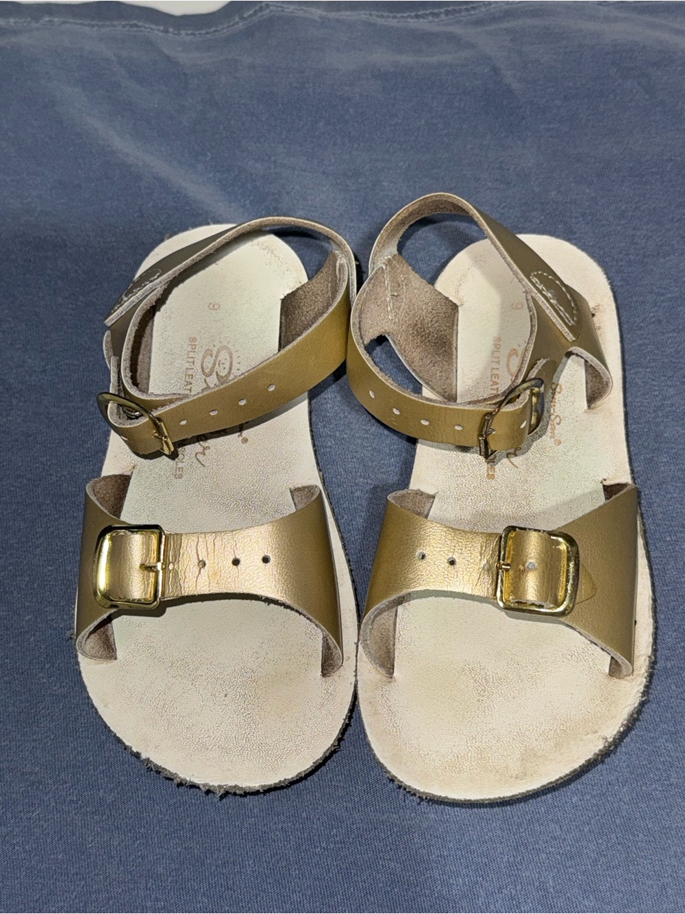 Salt Water Sandals by Hoy Girls Gold Metallic Buckle Sandals